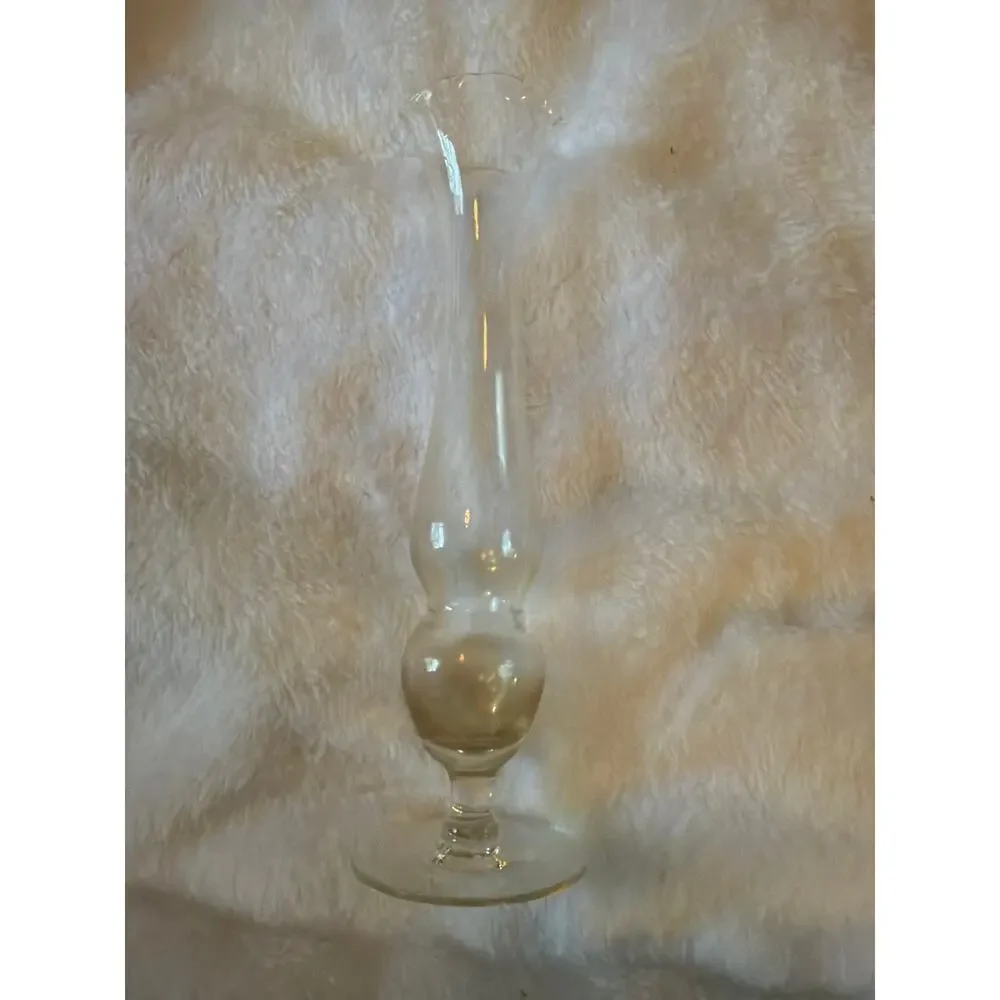 Vintage Clear Glass Bud Vase Tall Ruffled Flared Rim Pedestal Foot Flower Vase